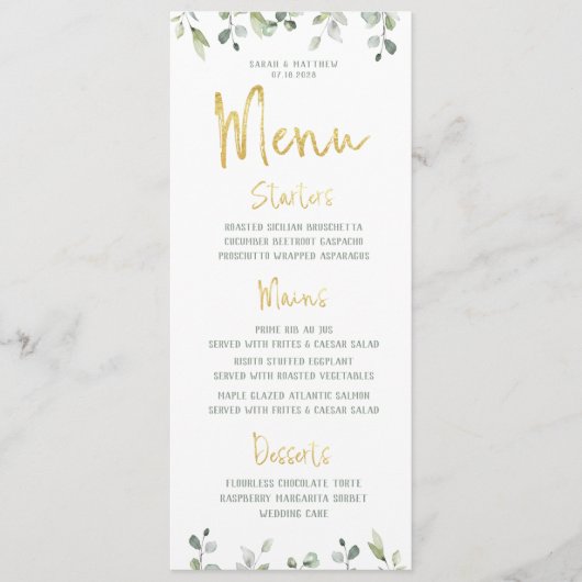 Gold Script Calligraphy Classic Wedding Dinner Menükarte (Vorderseite)