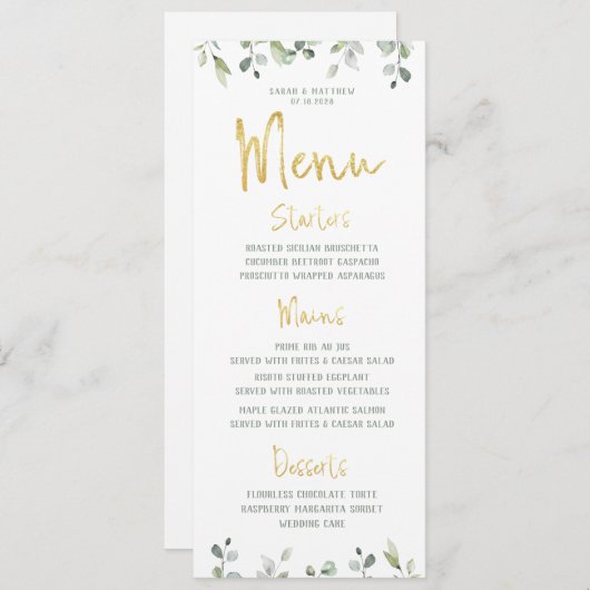 Gold Script Calligraphy Classic Wedding Dinner Menükarte (Vorne/Hinten)