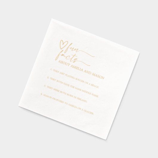 Gold Script Calligraphy Fun Facts Wedding Servietten Mit Folie (Links)
