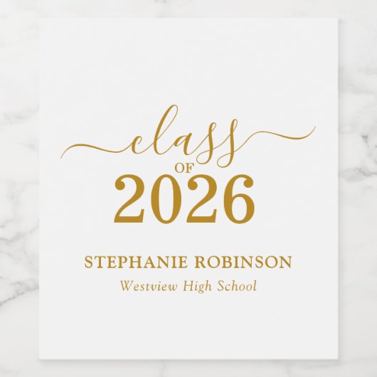 Gold Script Class of 2026 Graduation Party Weinetikett (Einzelnes Label)