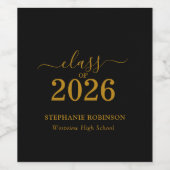 Gold Script Class of 2026 On Black Grad Party Weinetikett (Einzelnes Label)