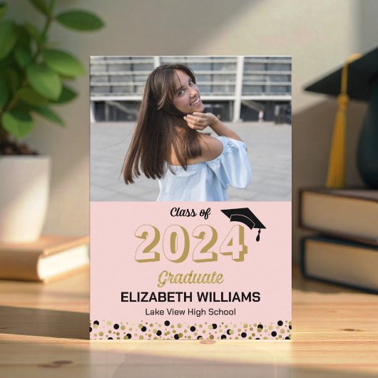 Gold Script Confetti Foto Pink Grad Ankündigung