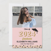 Gold Script Confetti Foto Pink Grad Ankündigung (Vorderseite)