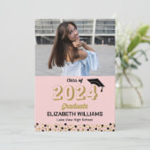 Gold Script Confetti Foto Pink Grad Ankündigung (Stehend Vorderseite)