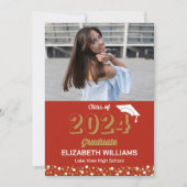 Gold Script Confetti Foto Red Grad Ankündigung (Vorderseite)