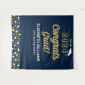 Gold Script Confetti Glückwunschs Grad Blue Hinter Wandteppich (Vorderseite (Horizontal))