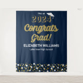 Gold Script Confetti Glückwunschs Grad Blue Hinter Wandteppich (Vorderseite)