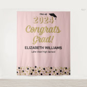 Gold Script Confetti Glückwunschs Grad Rosa Hinter Wandteppich (Vorderseite)