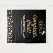 Gold Script Confetti Glückwunschs Grad Schwarzer H Wandteppich (Vorderseite (Horizontal))