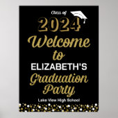 Gold Script Confetti Grad Party Black Welcome Sign Poster (Vorne)