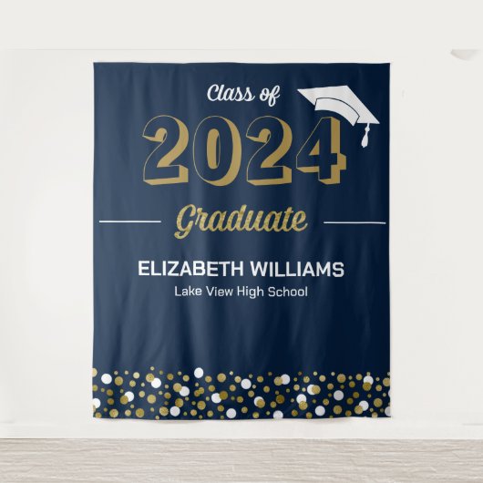 Gold Script Confetti Grad Party Blue Background Wandteppich (Vorderseite)