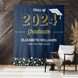 Gold Script Confetti Grad Party Blue Background Wandteppich