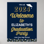 Gold Script Confetti Grad Party Blue Begrüßungszei Poster (Vorne)