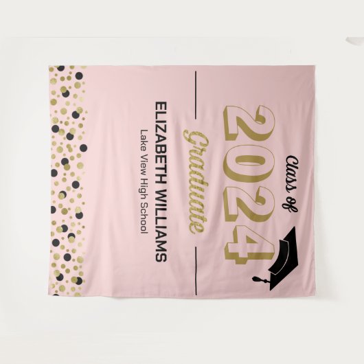 Gold Script Confetti Grad Party Rosa Hintergrund Wandteppich (Vorderseite (Horizontal))