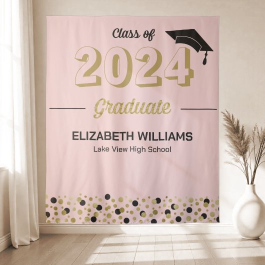 Gold Script Confetti Grad Party Rosa Hintergrund Wandteppich