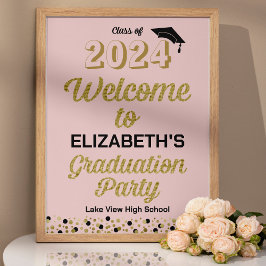 Gold Script Confetti Grad Party Rosa Willkommensze Poster