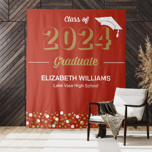 Gold Script Confetti Grad Party Roter Hintergrund Wandteppich