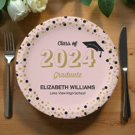 Gold Script Confetti Graduation Party Pink Pap Pappteller