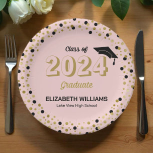 Gold Script Confetti Graduation Party Pink Pap Pappteller