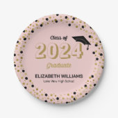 Gold Script Confetti Graduation Party Pink Pap Pappteller (Vorderseite)
