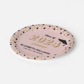 Gold Script Confetti Graduation Party Pink Pap Pappteller (Schrägansicht)