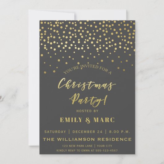 Gold Script & Confetti | Weihnachts-Party Einladung (Vorderseite)