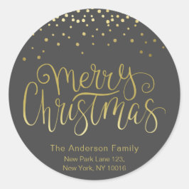 Gold Script & Confetti Weihnachtsfeiertage Rücksen Runder Aufkleber