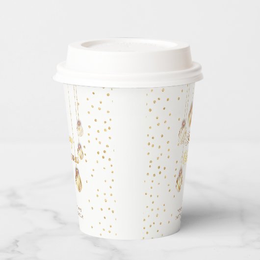 Gold Script Confetti White Family Weihnachtsballs Pappbecher (Links)