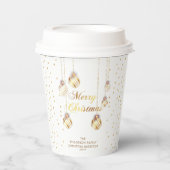 Gold Script Confetti White Family Weihnachtsballs Pappbecher (Vorderseite)