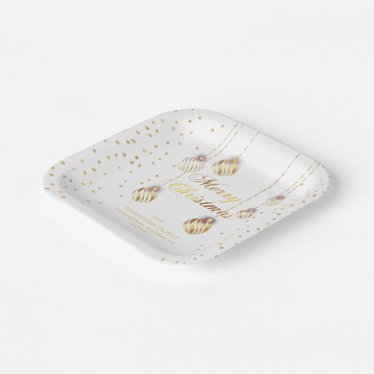 Gold Script Confetti White Family Weihnachtsballs Pappteller (Gewinkelt)