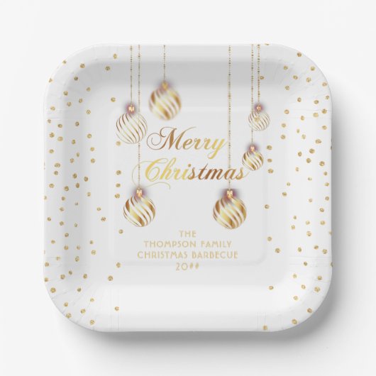 Gold Script Confetti White Family Weihnachtsballs Pappteller (Vorderseite)
