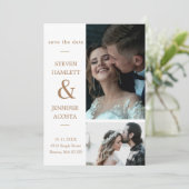 Gold Script Custom Foto Save the Date Hochzeit (Stehend Vorderseite)