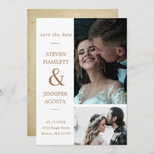 Gold Script Custom Foto Save the Date Hochzeit (Vorne/Hinten)
