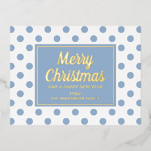 Gold Script Dusty Blue Polka Dots Frohe Weihnachte
