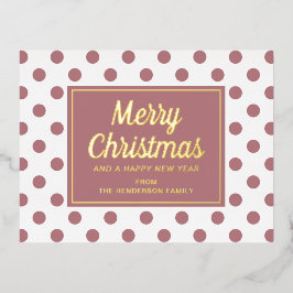 Gold Script Dusty Pink Polka Dots Frohe Weihnachte Folien Feiertagspostkarte