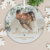 Gold Script Elegant Family Photo Merry Christmas   Ornament Aus Glas