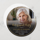 Gold Script Elegantes Foto Rentirement Party Einladung (Vorne/Hinten)