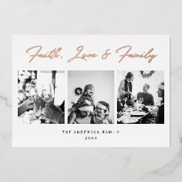 Gold Script Faith, Liebe & Family Weihnachten Foto Folien Feiertagskarte