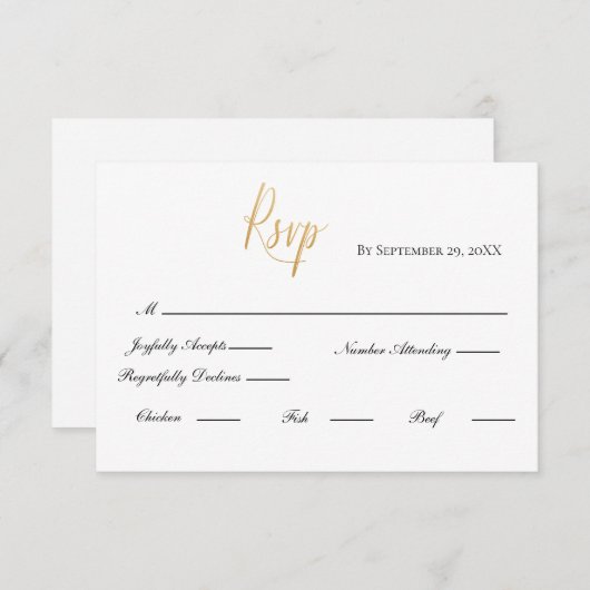 Gold Script Formal Elegante Wedding RSVP Card (Vorne/Hinten)
