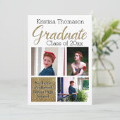 Gold Script Foto Collage High School Abschluss Einladung (Stehend Vorderseite)