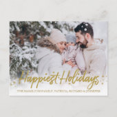 Gold Script Foto Glücklichste Feiertage Weihnachte Postkarte (Vorderseite)