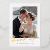 Gold Script Foto Hochzeit Dankeschön Karte (Vorderseite)