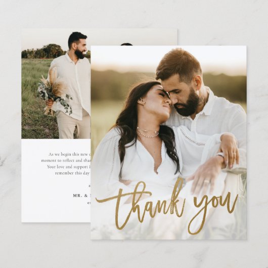 Gold Script Foto Hochzeit Dankeschön Karte (Vorne/Hinten)