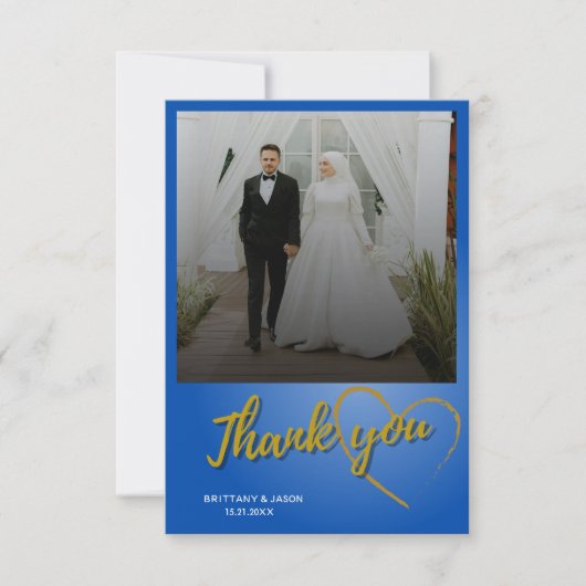 Gold Script Foto Hochzeit Dankeschön Karte (Vorderseite)