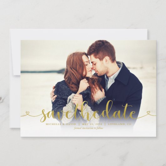 Gold Script-Foto Hochzeit speichern Sie das Datum Save The Date (Vorderseite)