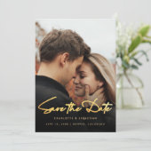 Gold Script-Foto Save the Date (Stehend Vorderseite)