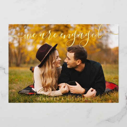 Gold Script Foto Wedding Verlobung Save the Date Folieneinladung (Vorderseite)