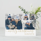 Gold Script Frohe Weihnachten 4 Foto Weihnachtskar (Stehend Vorderseite)