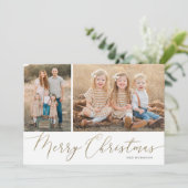 Gold Script Frohe Weihnachten Elegant 2 Foto (Stehend Vorderseite)