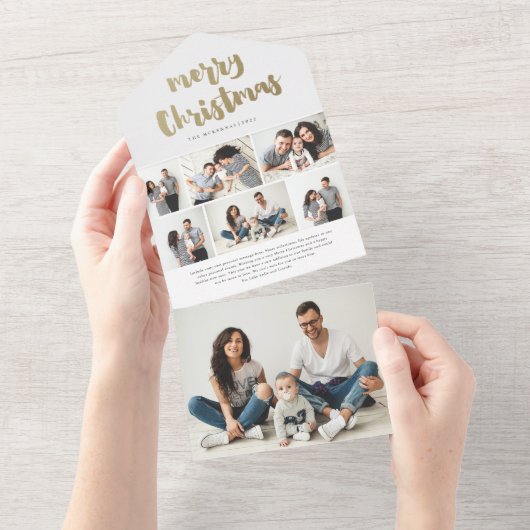 Gold Script Frohe Weihnachten Foto Urlaub All In One Einladung (Abreißen)